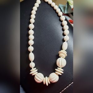 Vintage Off White lucite made in Hong Kong 23" Necklace Spring Ring Clasp